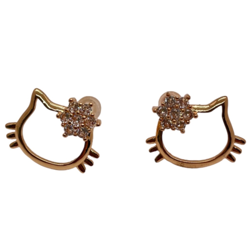 ❤️ FREE Kitten Kitty Cat Outline Bow Rhinestone Chic Glam Girly Artsy Earrings